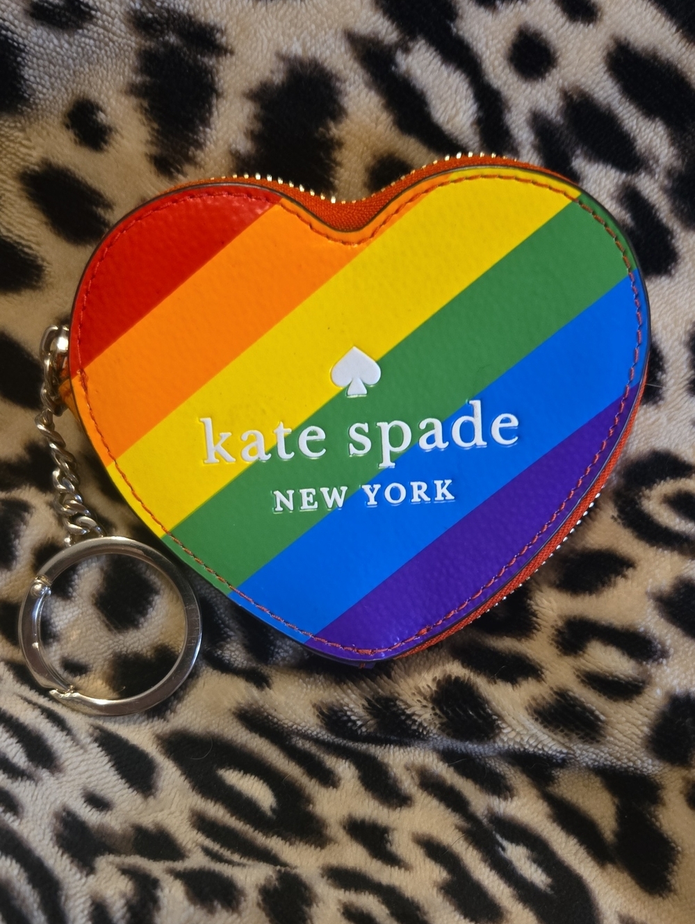 kate spade Rainbow Stripe Heart Coin Pouch Keychain